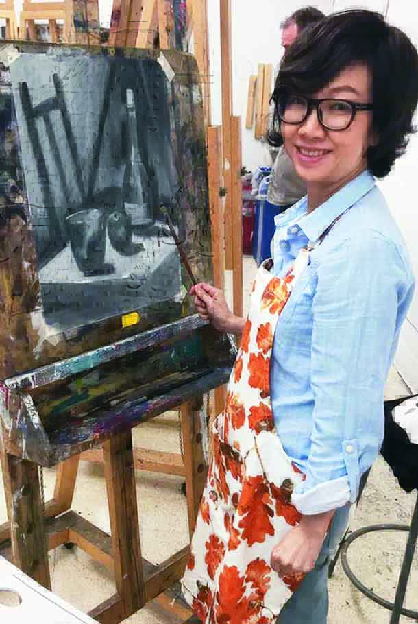 丁菱娟在加拿大遊學時，在多倫多畫室作畫